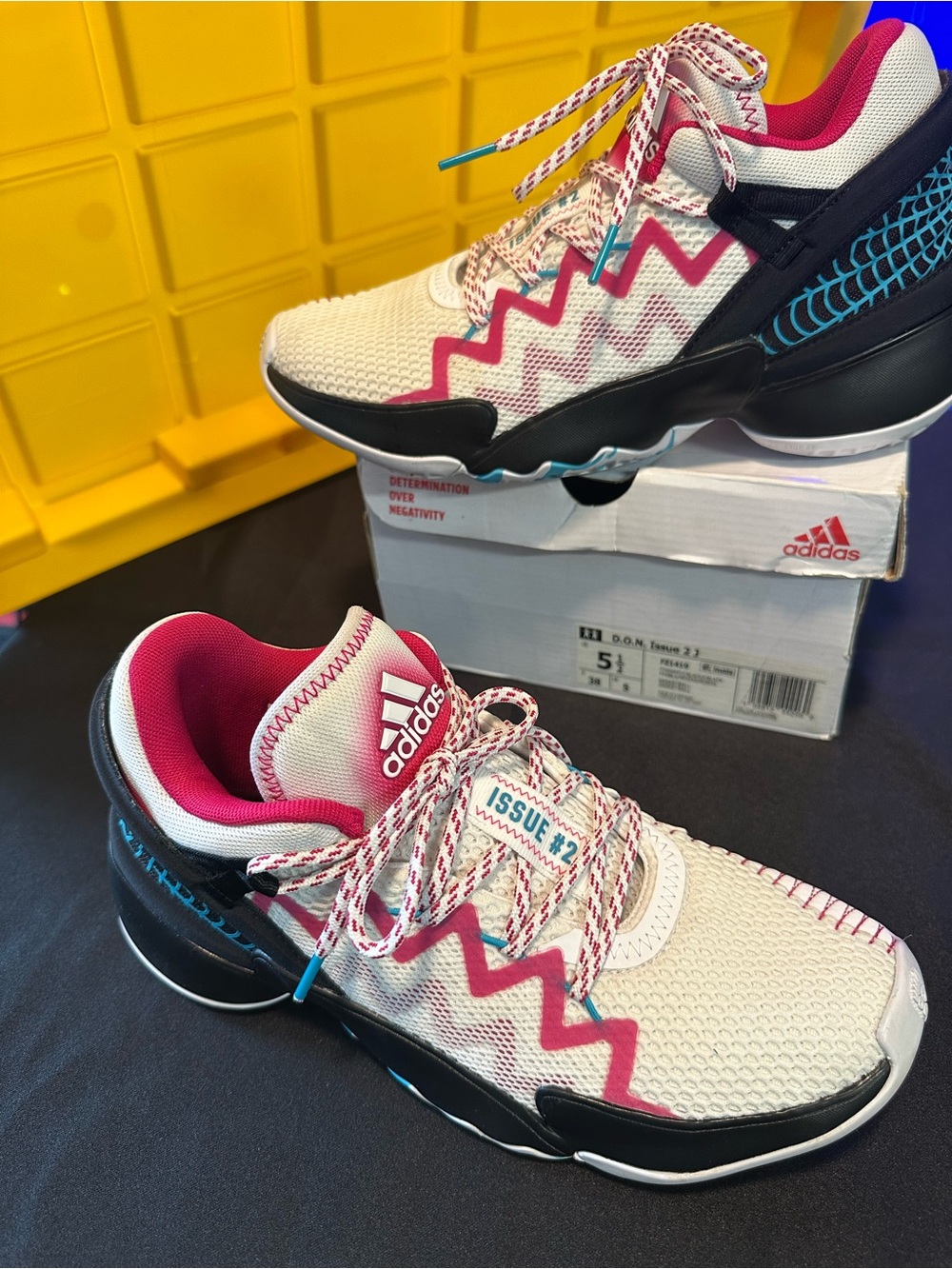 adidas Kids White Pink and Black Sneakers with Teal Accents